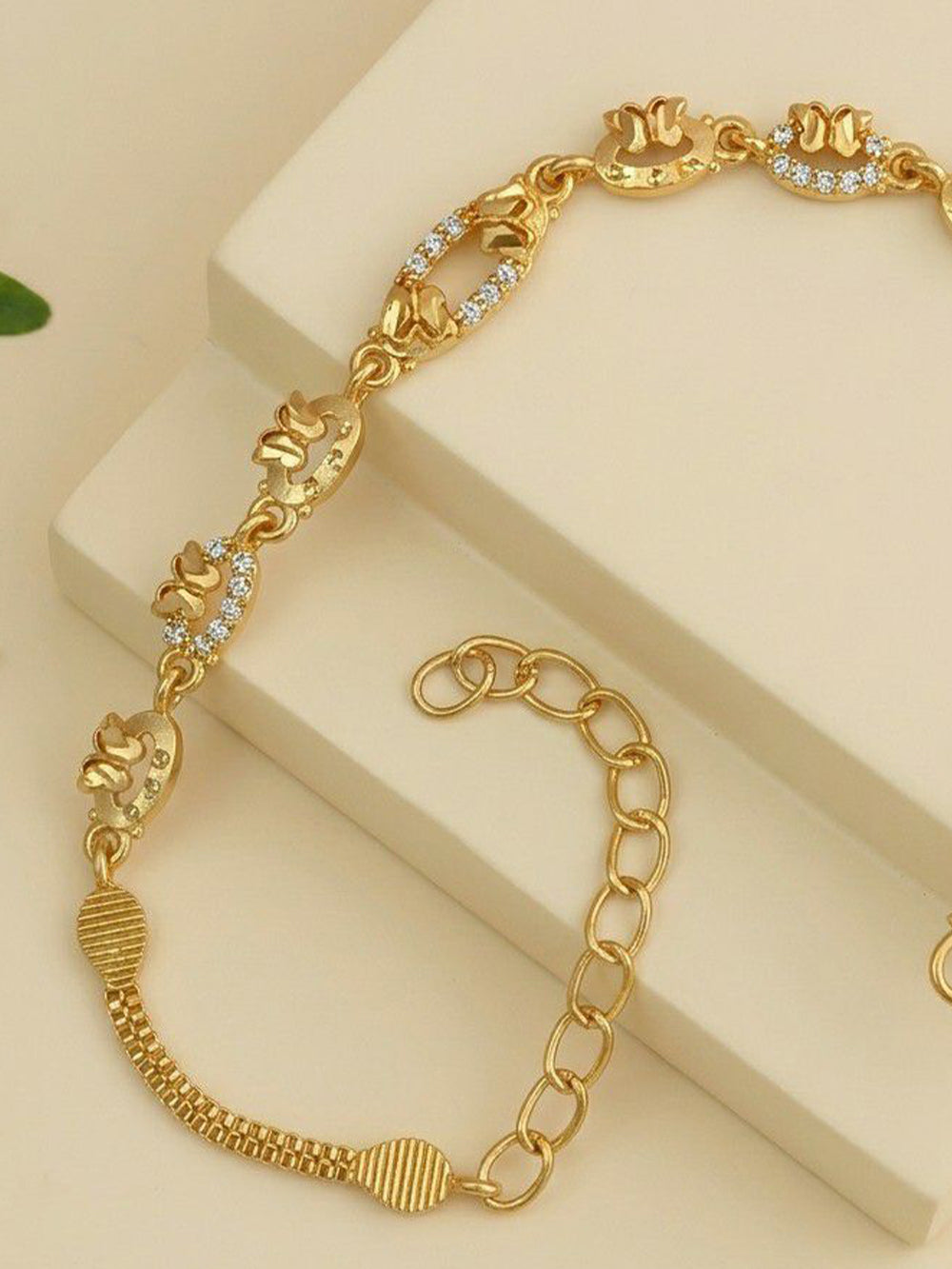 Elara Gold Plated Cubic Zirconia Floral Link Bracelet
