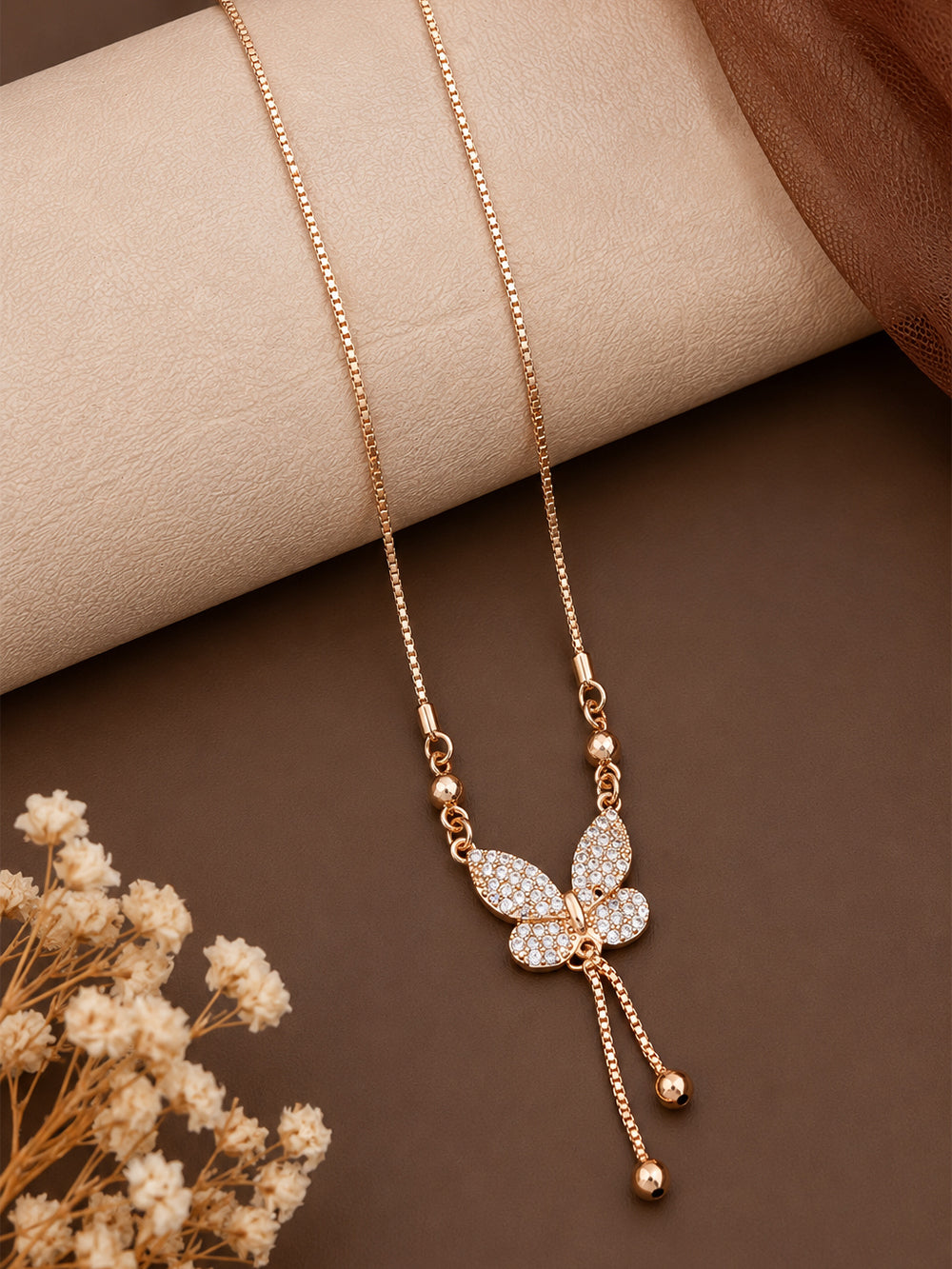 Aurelia Gold Plated American Diamond Butterfly Pendant Necklace