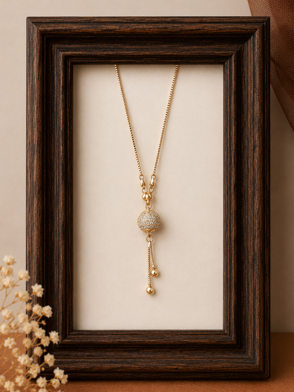 Celeste Gold Plated American Diamond Bead Pendant Necklace
