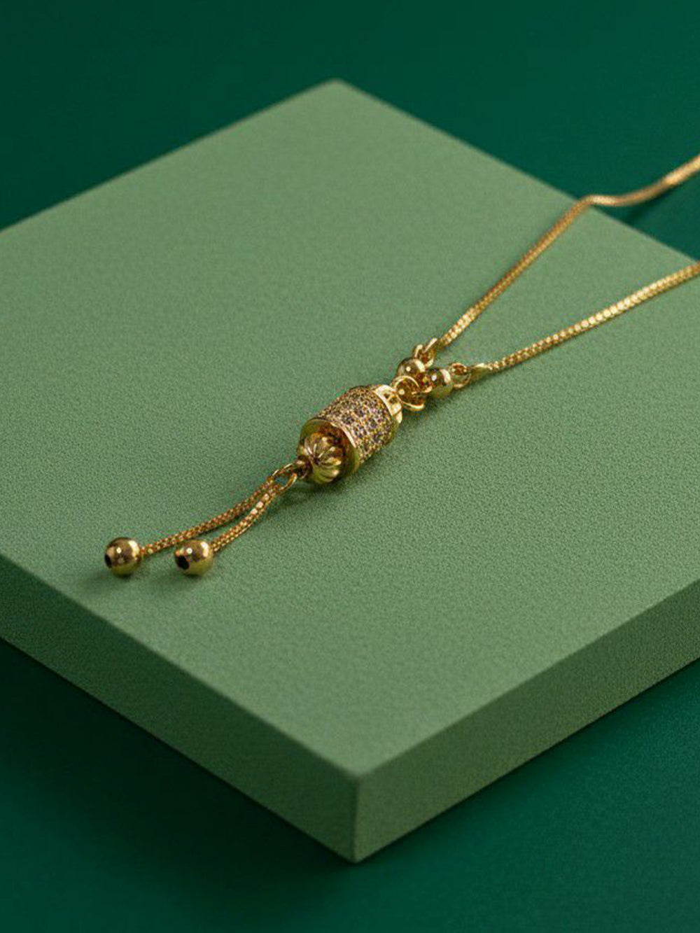 Celeste Gold Plated American Diamond Barrel Pendant Chain Necklace