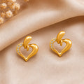 Amora Gold Plated American Diamond Heart Stud Earrings