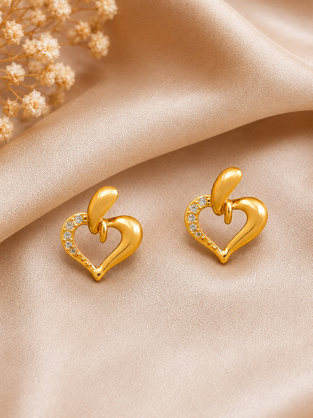 Amora Gold Plated American Diamond Heart Stud Earrings