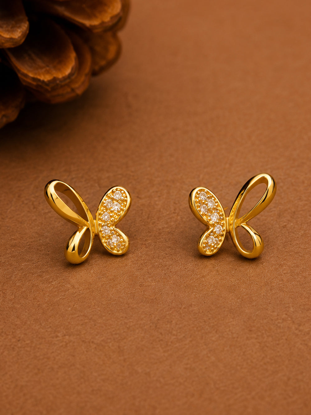 Aurelia Gold Plated American Diamond Butterfly Stud Earrings