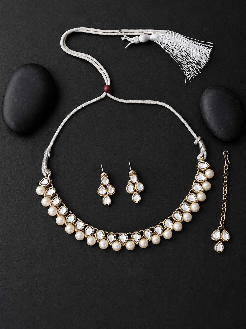 Noor Gold Polish Crystal & Pearl Choker Necklace Set