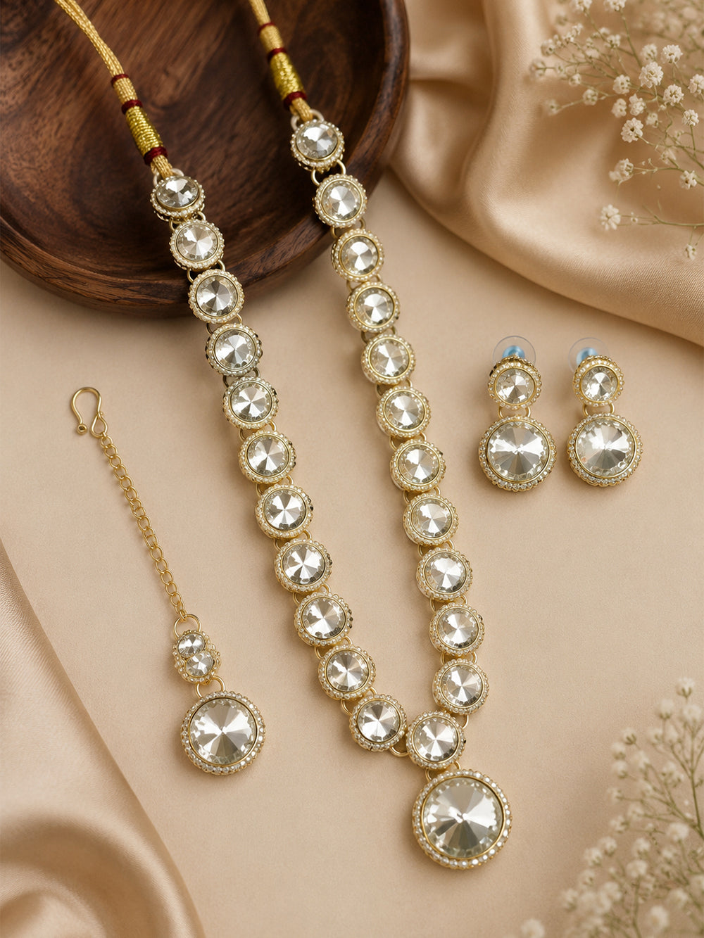 Aster Gold Plated Matte American Diamond Necklace Set