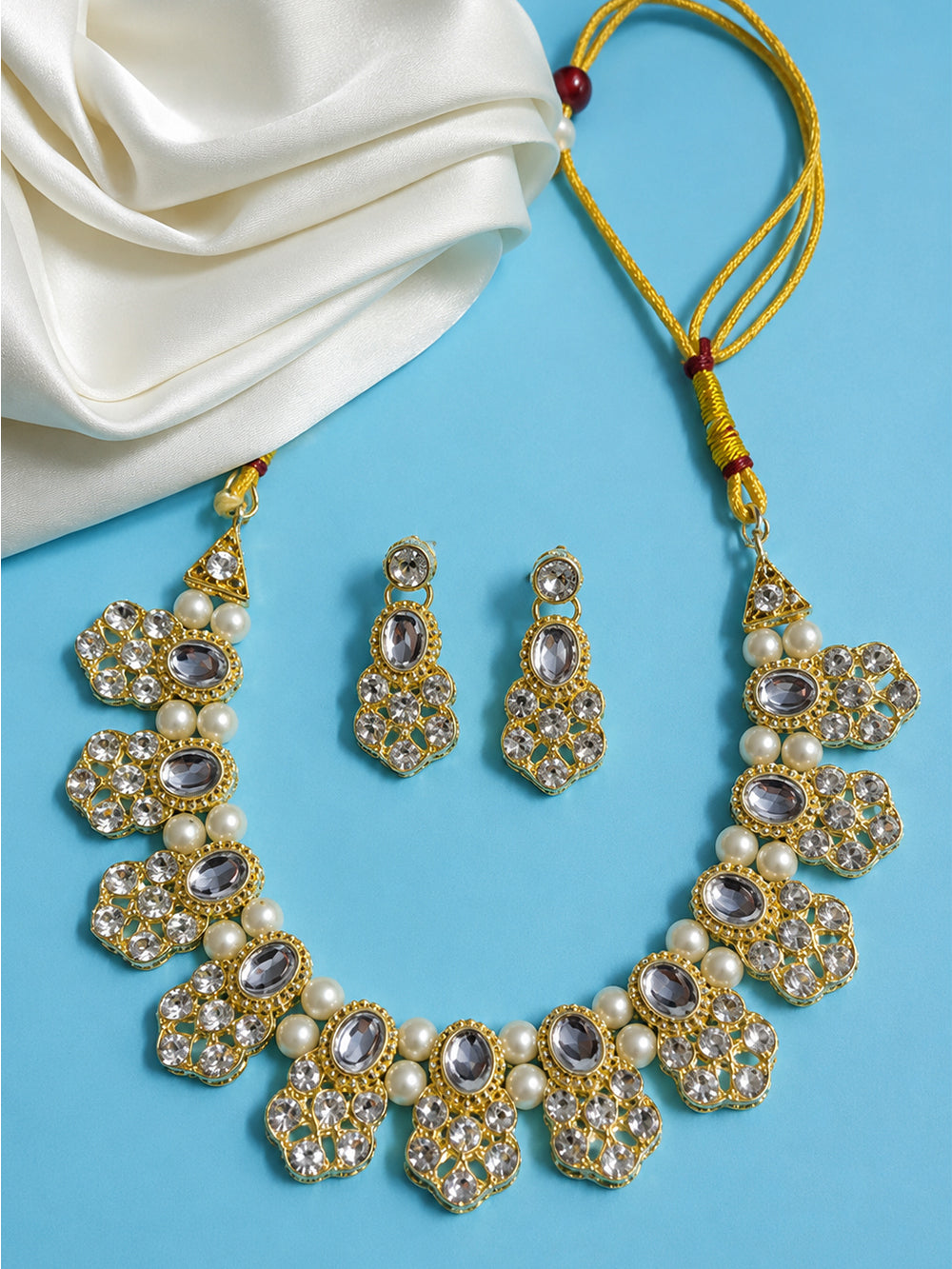 Rajwadi Kundan Pearl Necklace Set