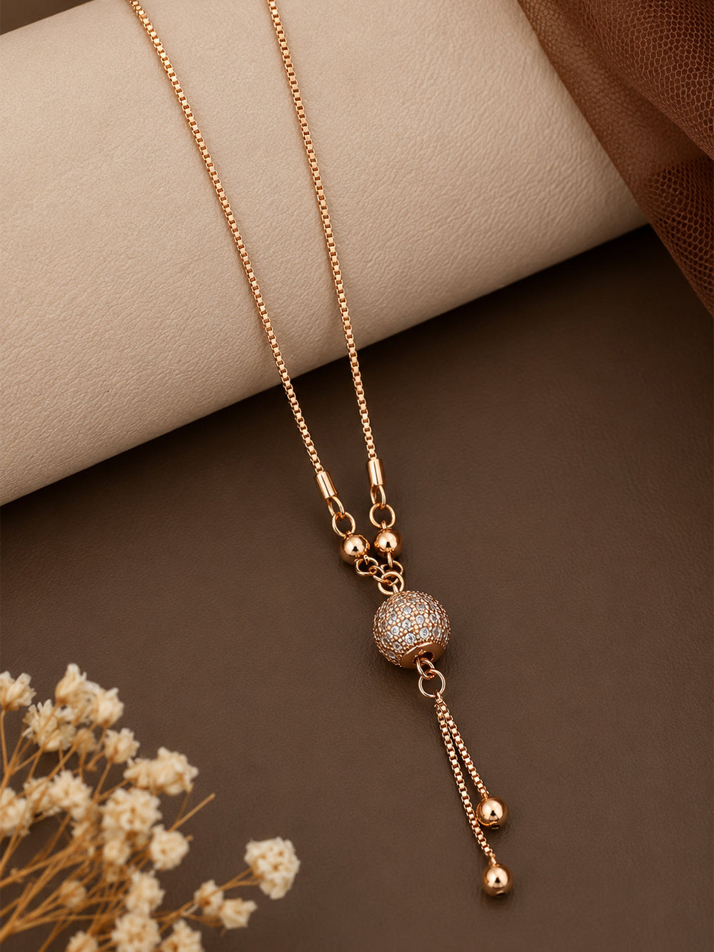 Celeste Gold Plated American Diamond Bead Pendant Necklace