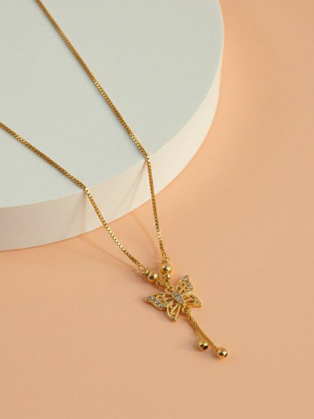 Flutter Gold Plated American Diamond Butterfly Pendant Chain Necklace
