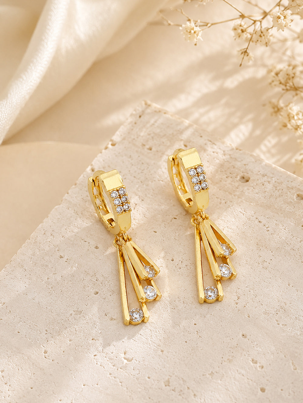 Astra Gold Plated American Diamond Cascade Drop Earrings