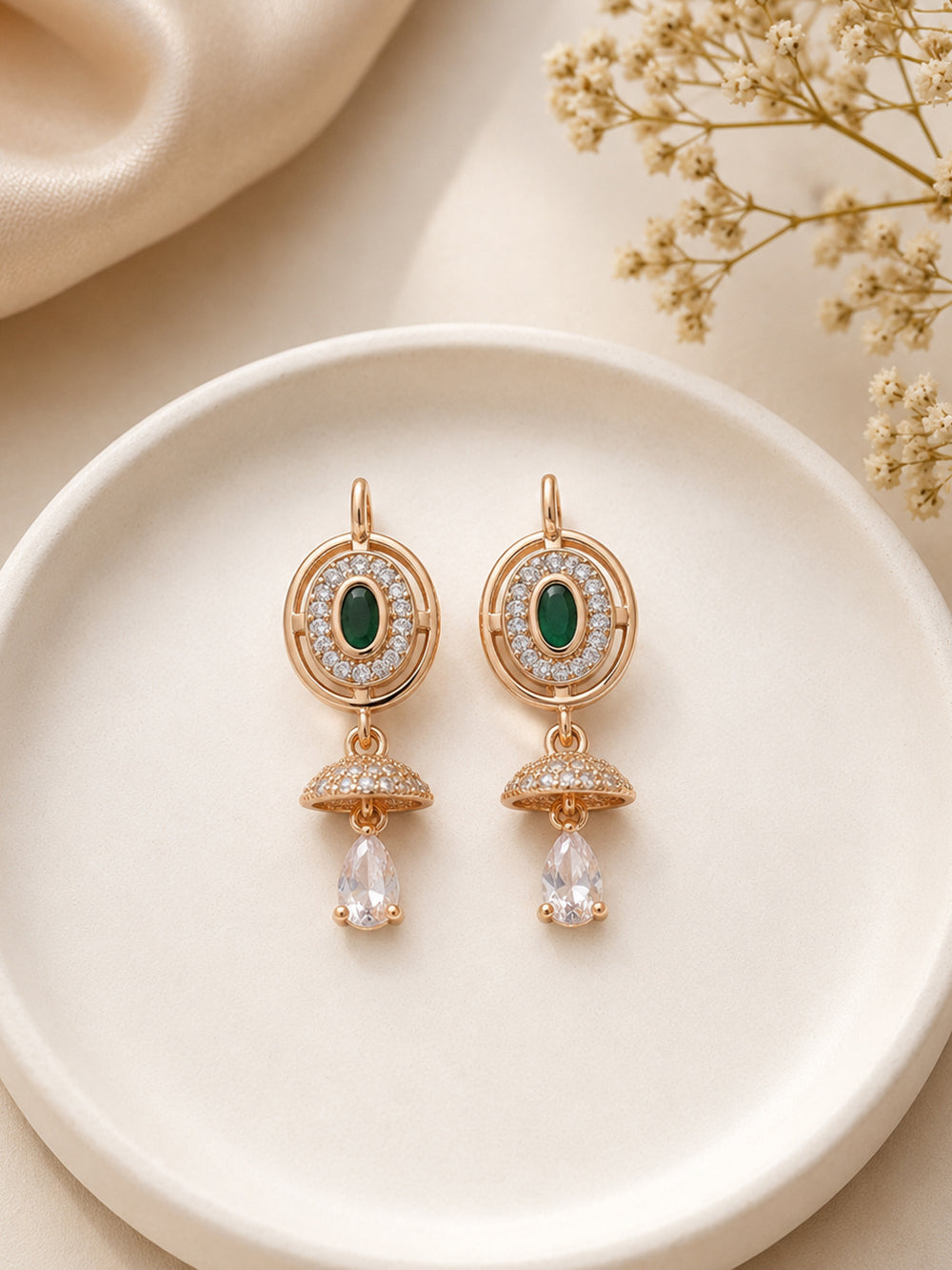 Elara Gold Plated American Diamond Teardrop Drop Earrings