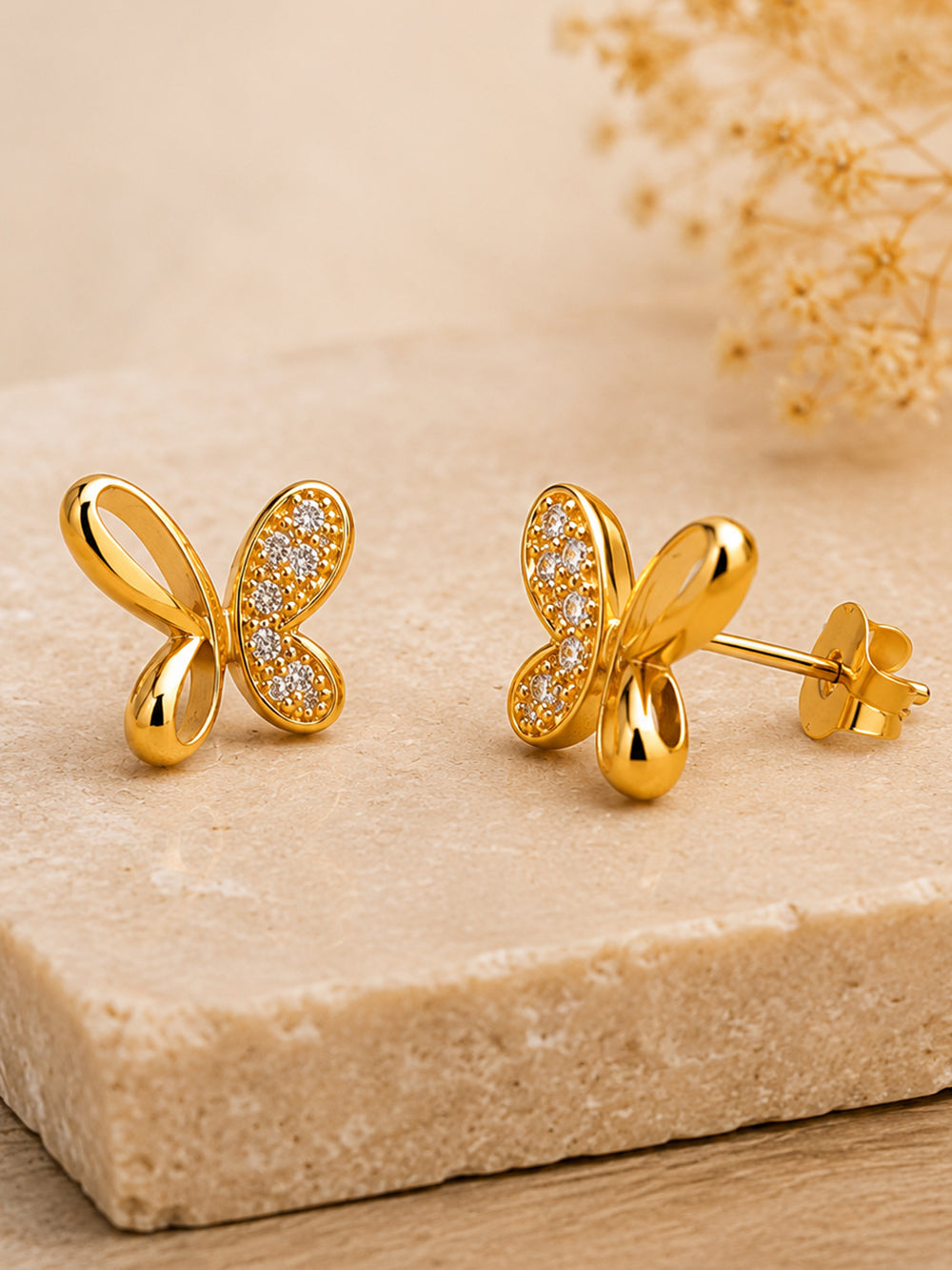Aurelia Gold Plated American Diamond Butterfly Stud Earrings