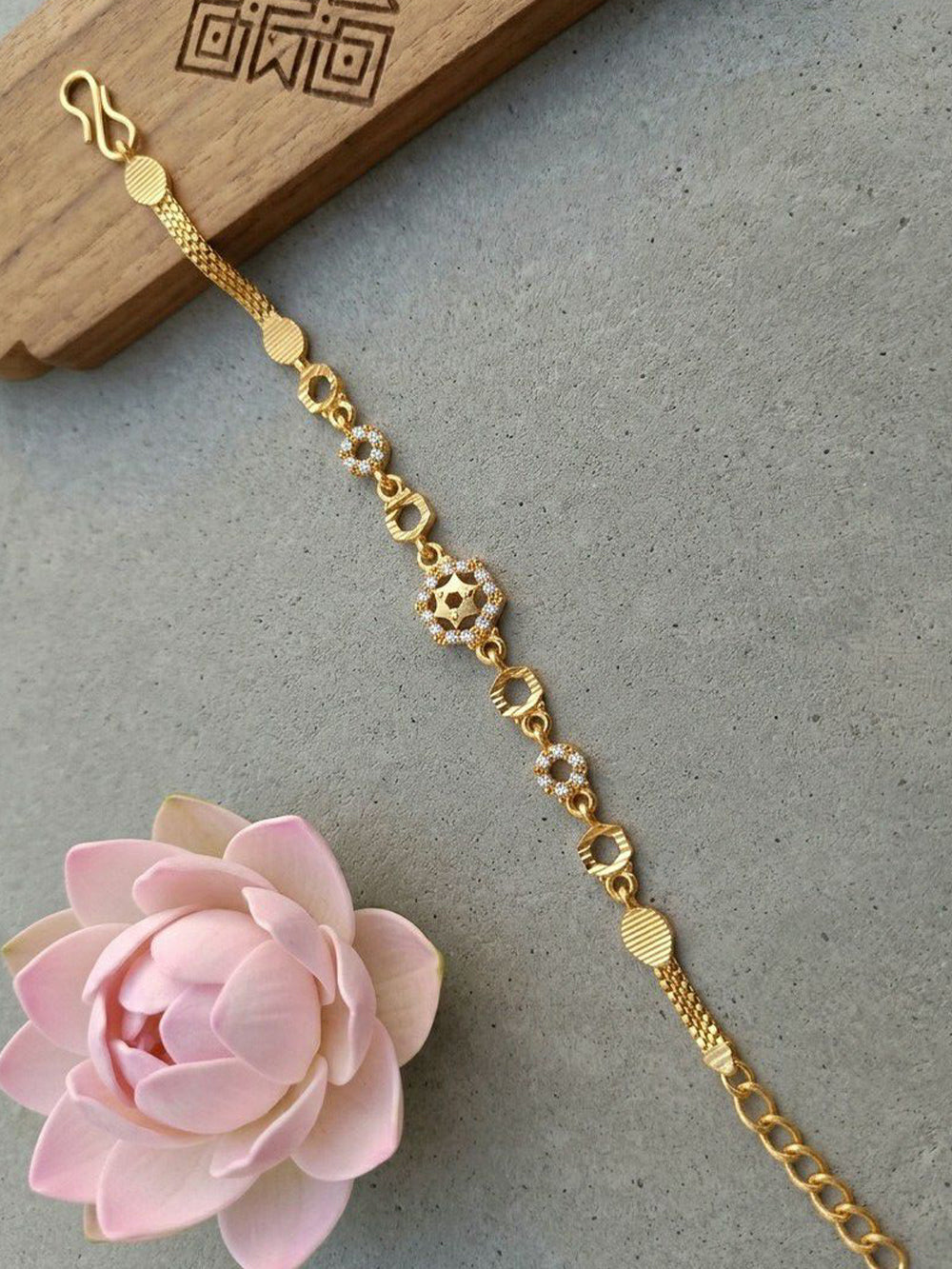 Aurex Gold Plated Cubic Zirconia Geometric Link Bracelet