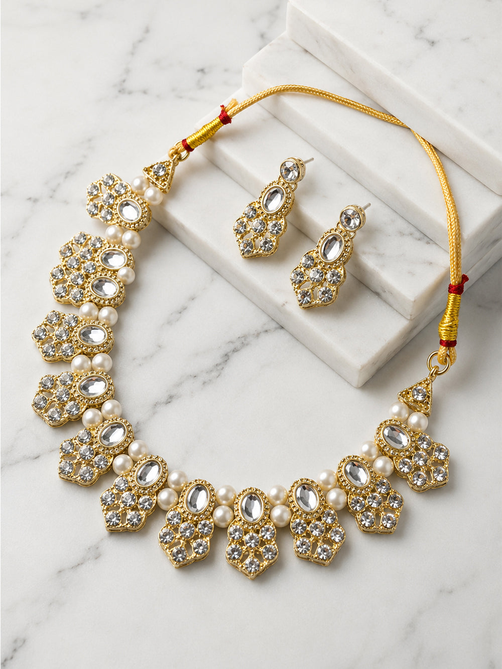 Rajwadi Kundan Pearl Necklace Set