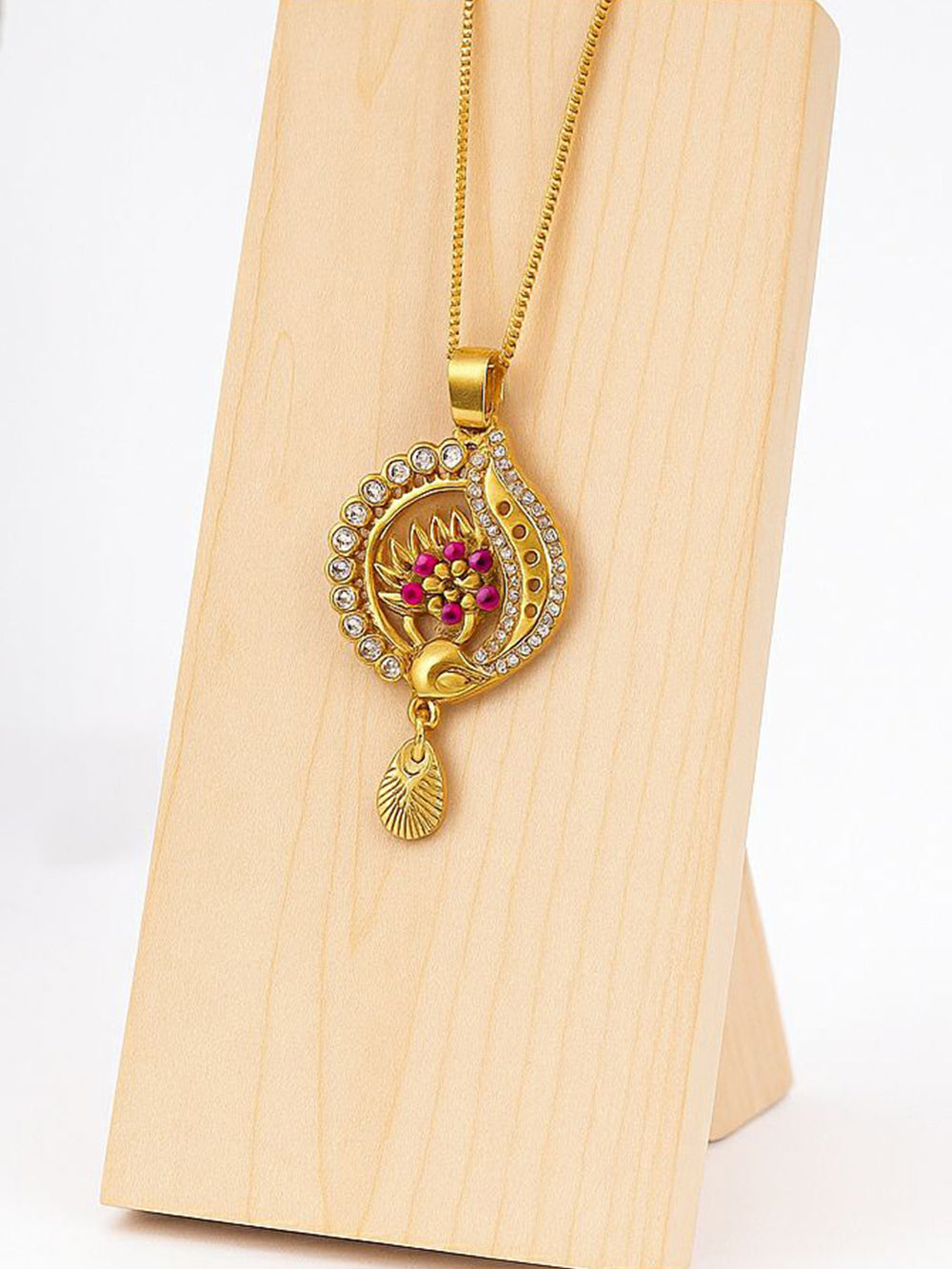 Mayura Gold Plated American Diamond Peacock Pendant Chain Necklace
