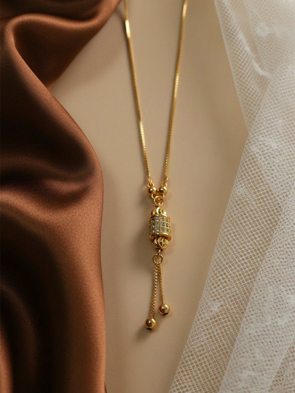 Celeste Gold Plated American Diamond Barrel Pendant Chain Necklace