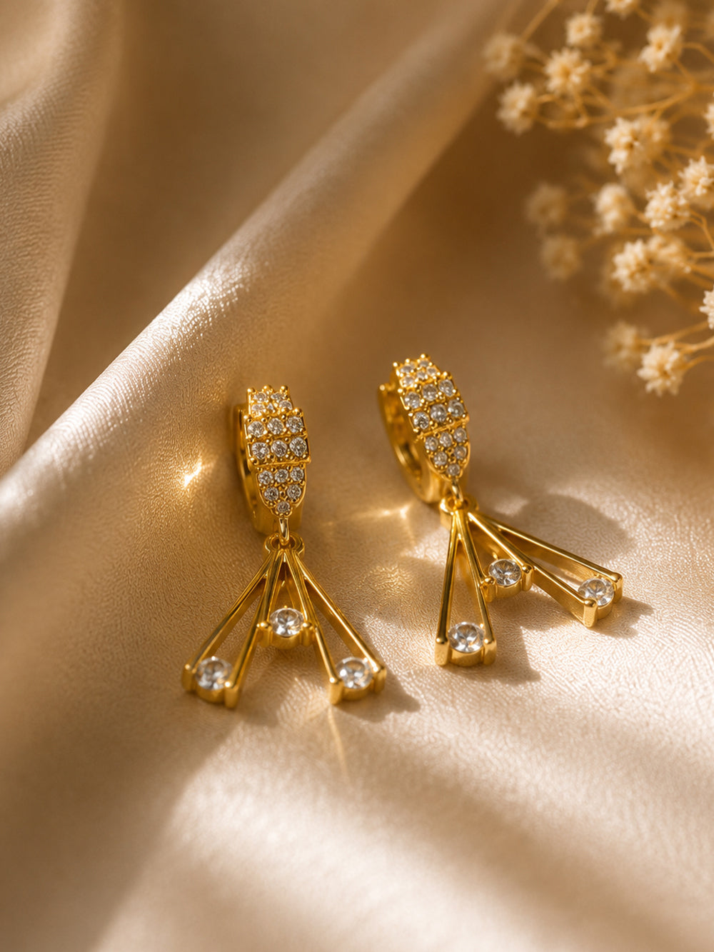 Celestia Gold Plated American Diamond Latkan Drop Earrings