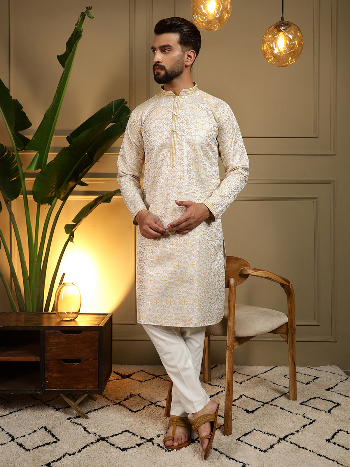 Vihaan Men's Geometric Jacquard Kurta Pajama Set