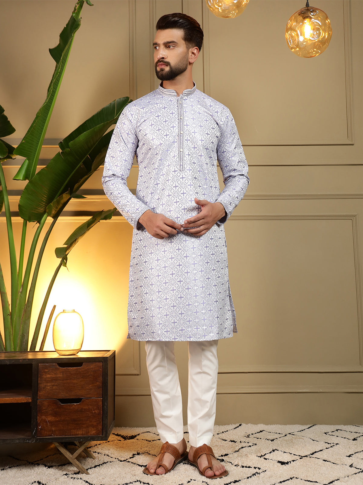 Vihaan Men's Geometric Jacquard Kurta Pajama Set
