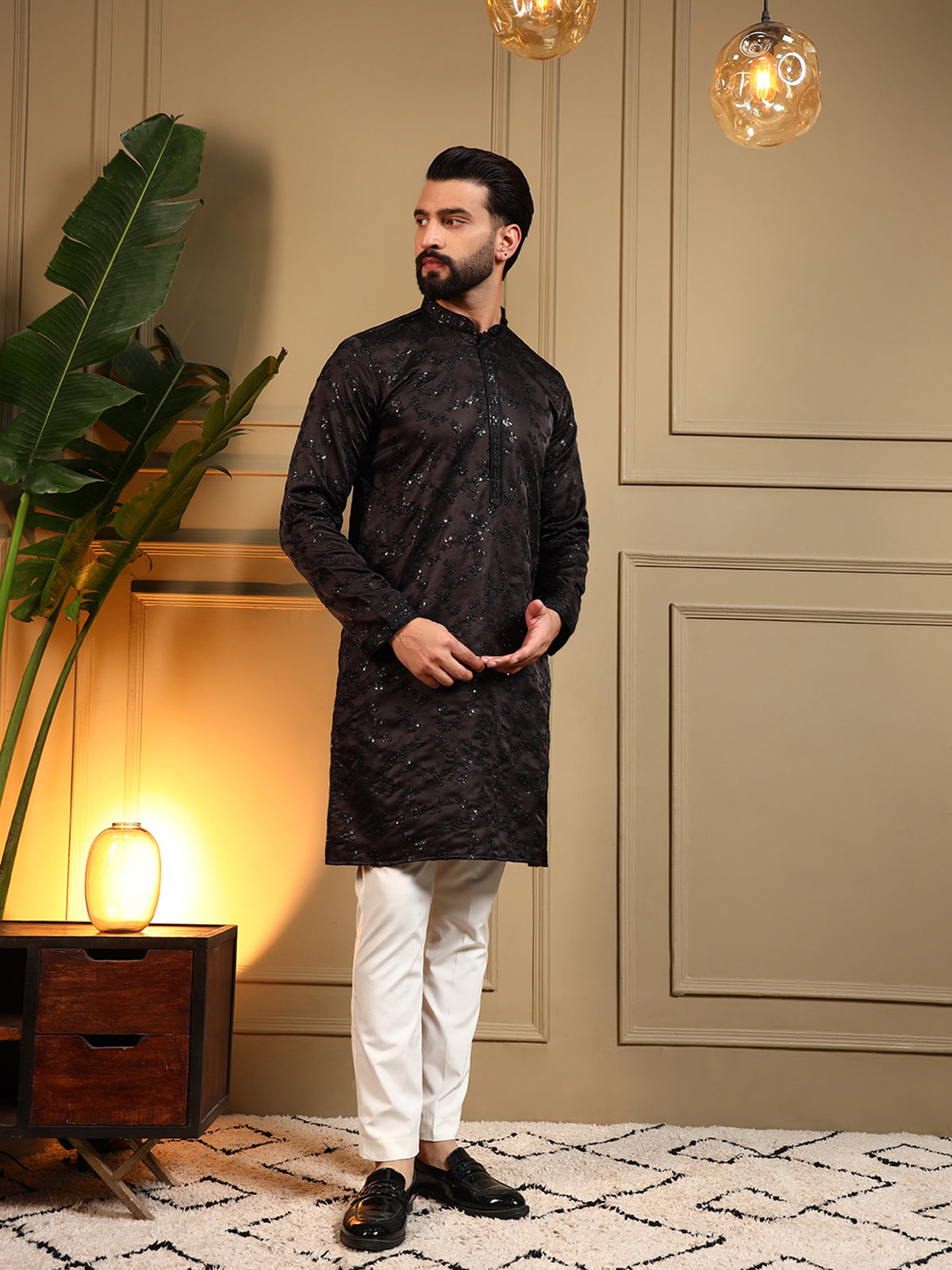 Shaurya Men's Floral Embroidered Kurta Pajama Set