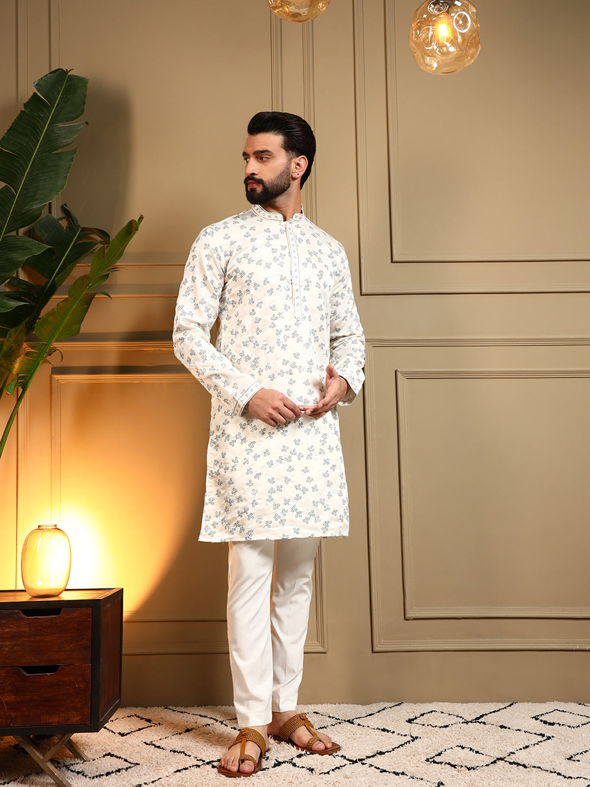 Shaurya Men's Floral Embroidered Kurta Pajama Set