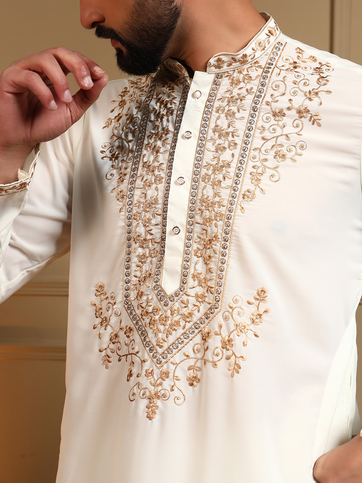 Aariz Men's Royal Jaal Embroidered Kurta Pajama Set