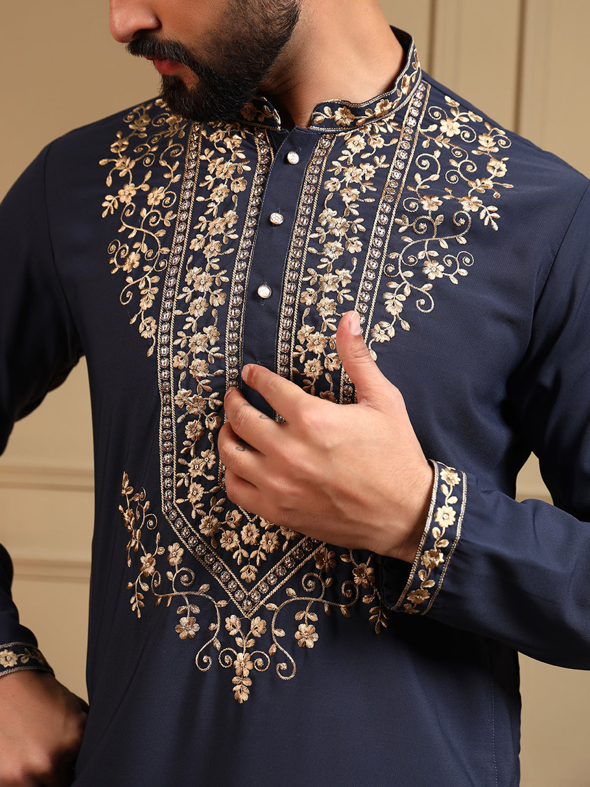 Aariz Men's Royal Jaal Embroidered Kurta Pajama Set