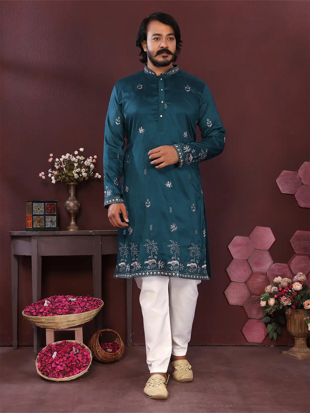 Aaranya Men's Embroidered Kurta Pajama Set