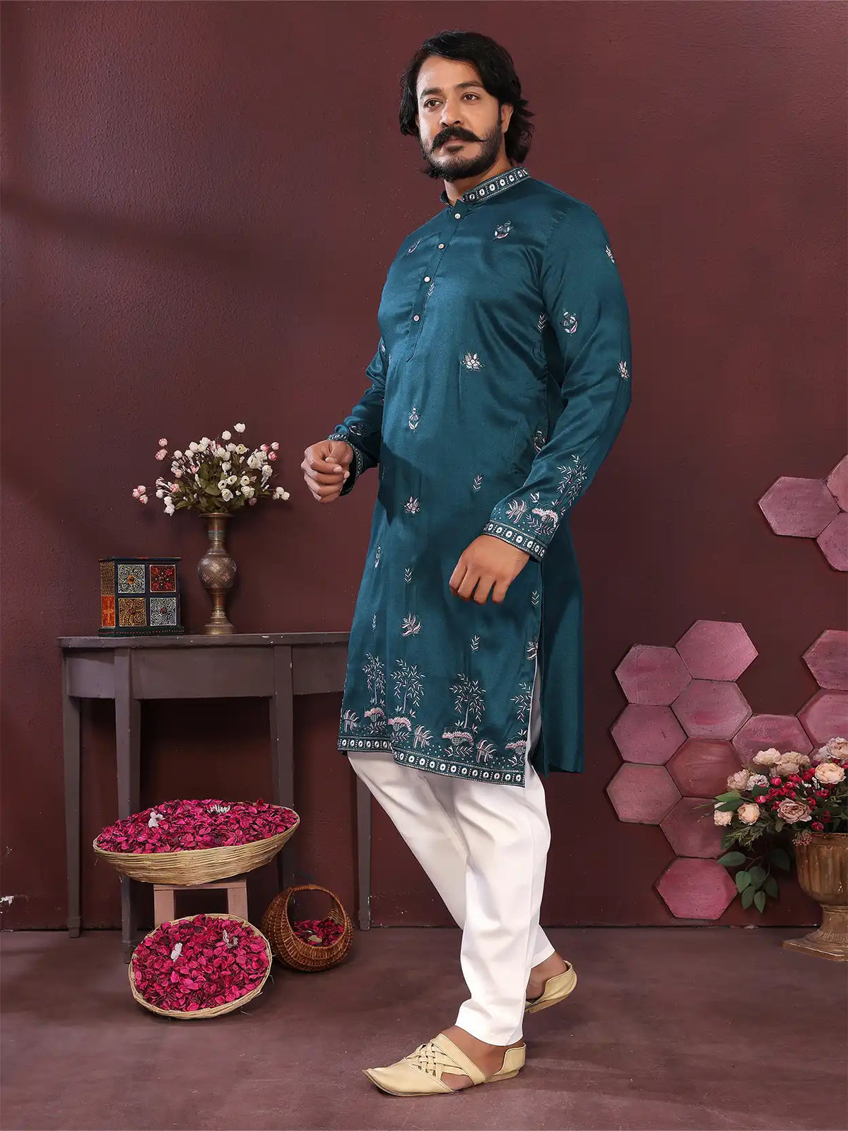 Aaranya Men's Embroidered Kurta Pajama Set