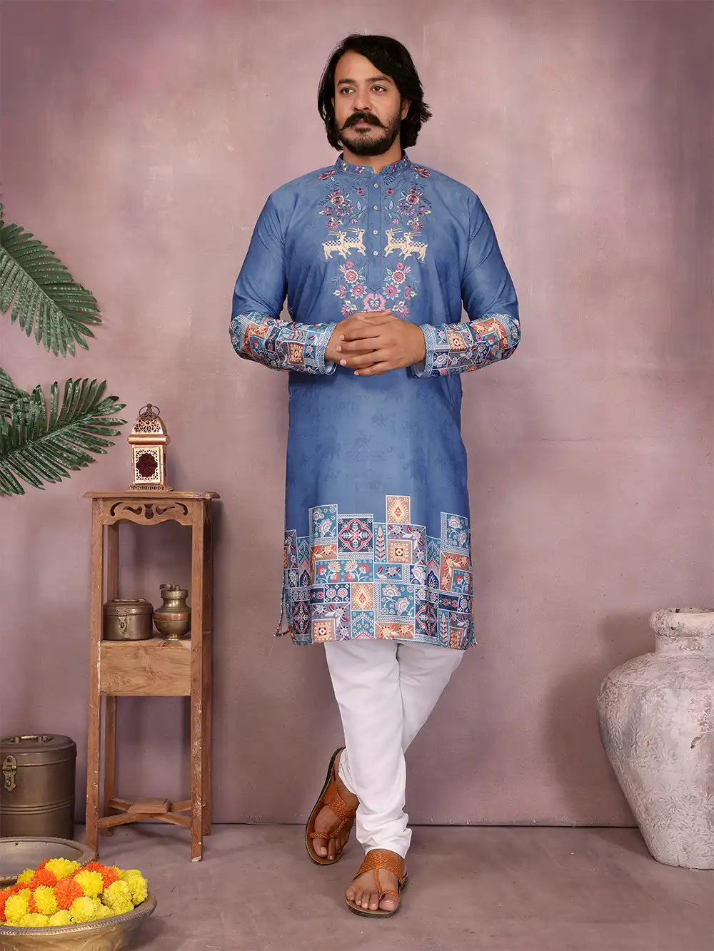 Vanya Heritage Embroidered & Printed Kurta Pajama Set