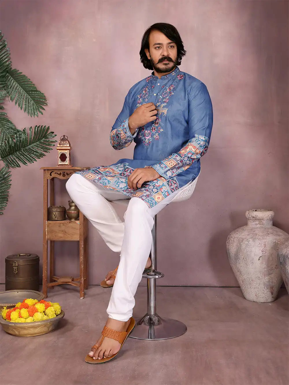 Vanya Heritage Embroidered & Printed Kurta Pajama Set