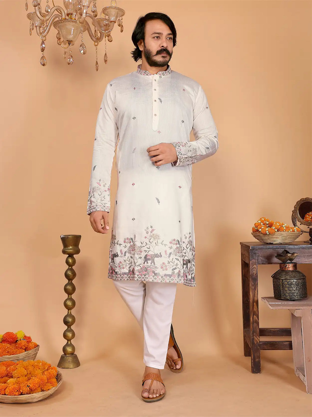 Elephant Garden Embroidered Kurta Pajama Set