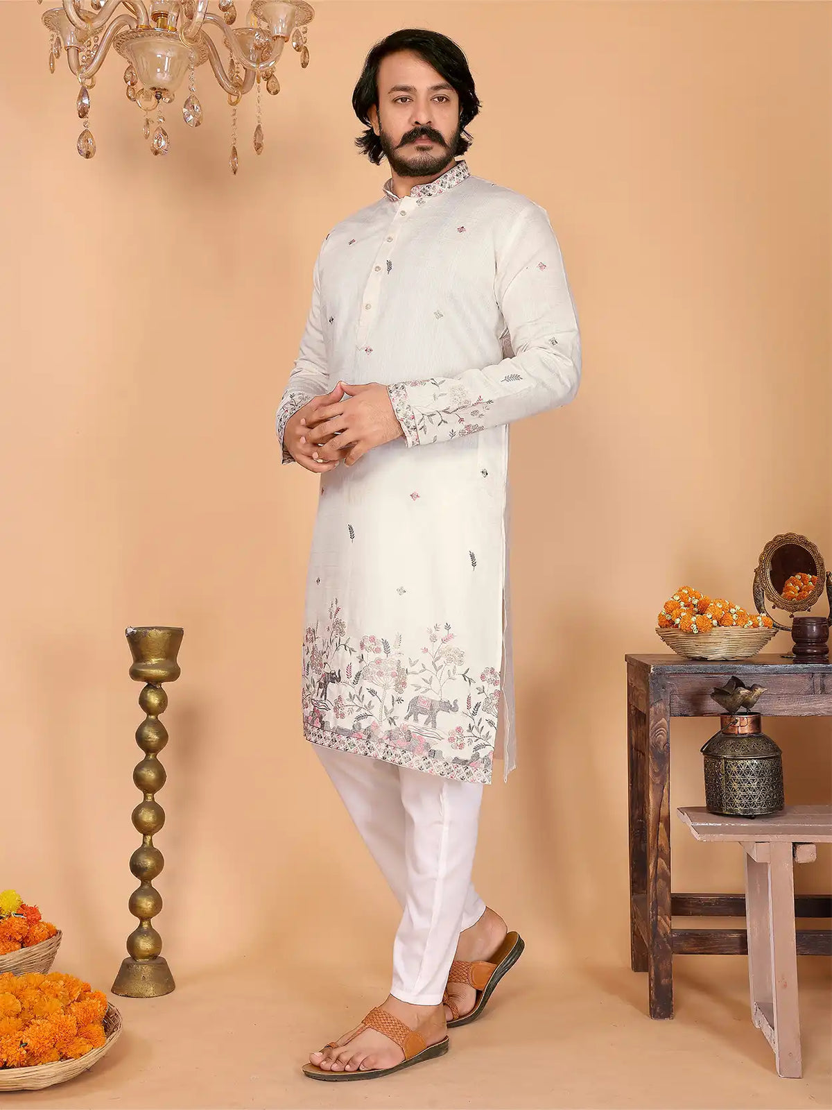 Elephant Garden Embroidered Kurta Pajama Set