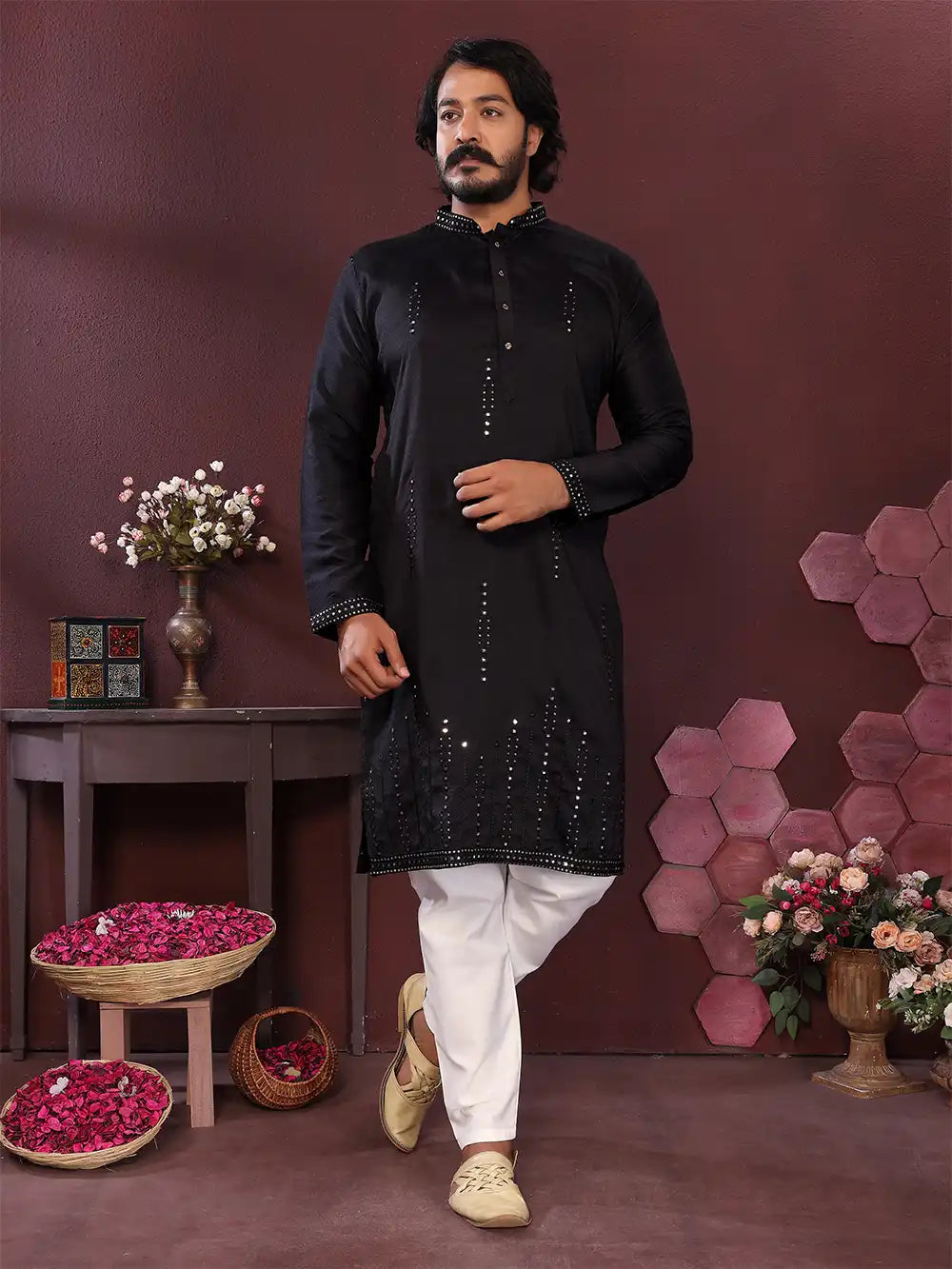 Mirror Work Embellished Kurta Pajama Set