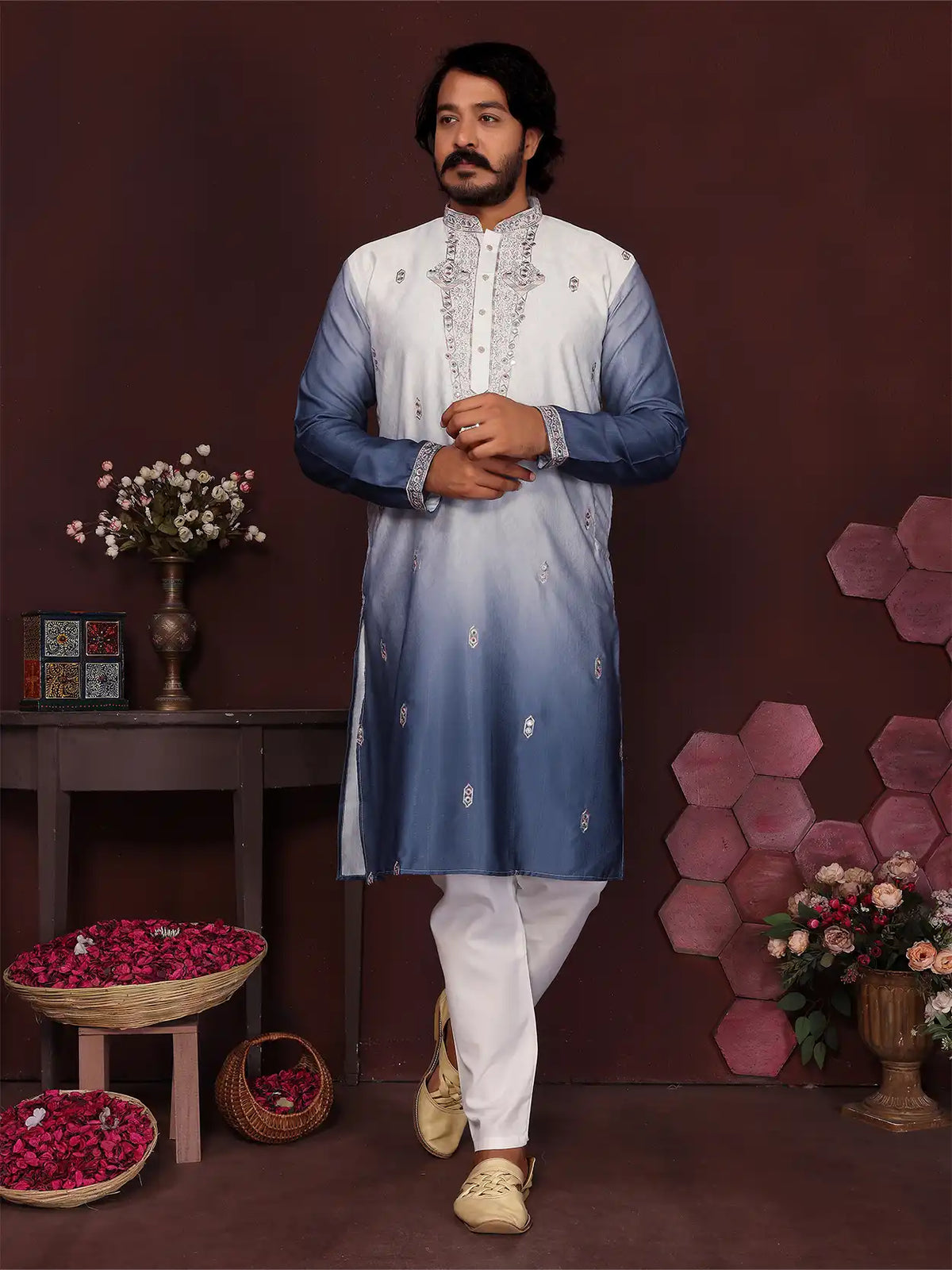 Ombre Embroidered Kurta Pajama Set