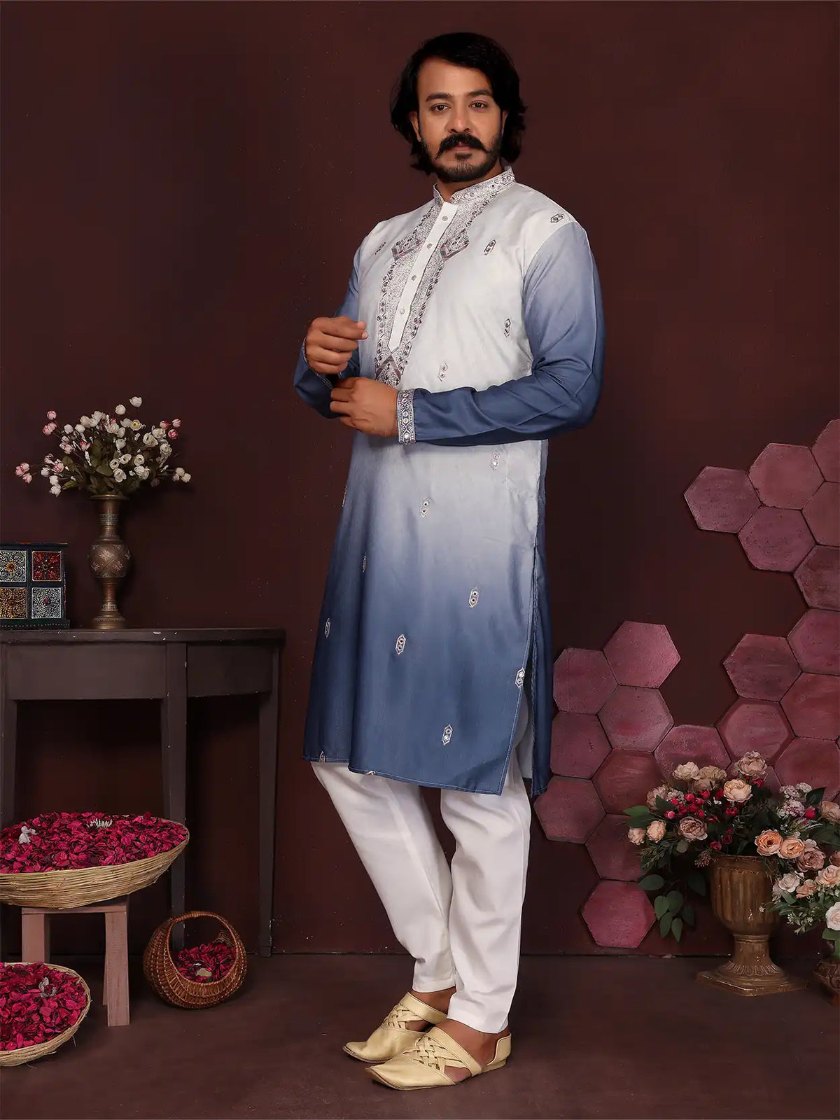 Ombre Embroidered Kurta Pajama Set
