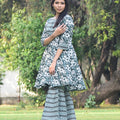 Green Floral Printed Kurta with Zigzag Palazzo Pants