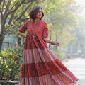 Red Floral Printed Tiered Maxi Dress