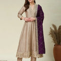 Floral Embroidered V Neck Anarkali Kurta Set with Dupatta