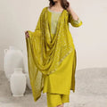 Embroidered Round Neck Straight Kurta Set