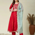 Floral Embroidered Scoop Neck Anarkali Kurta Set