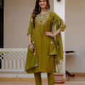 Floral Embroidered Straight Kurta Set with Dupatta