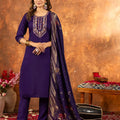 Floral Embroidered Straight Kurta Set with Woven Dupatta