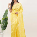 Lemon Yellow Soft Silk Saree with Self Woven Floral Jacquard Design