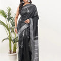 Black Soft Silk Saree with Silver Zari Border