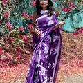 Royal Purple Cotton Saree with White Floral Print