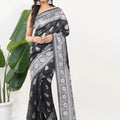 Black Ready to Wear Saree with Silver Zari Woven Border