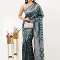 Forest Green Ready to Wear Saree with Silver Zari Floral Weaving