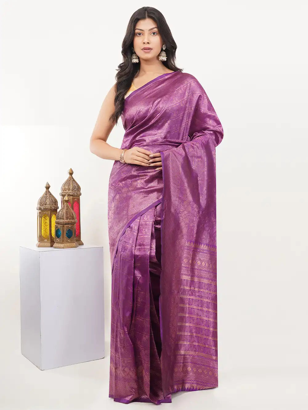 Purple Ready to Wear Saree with Traditional Zari Weaving