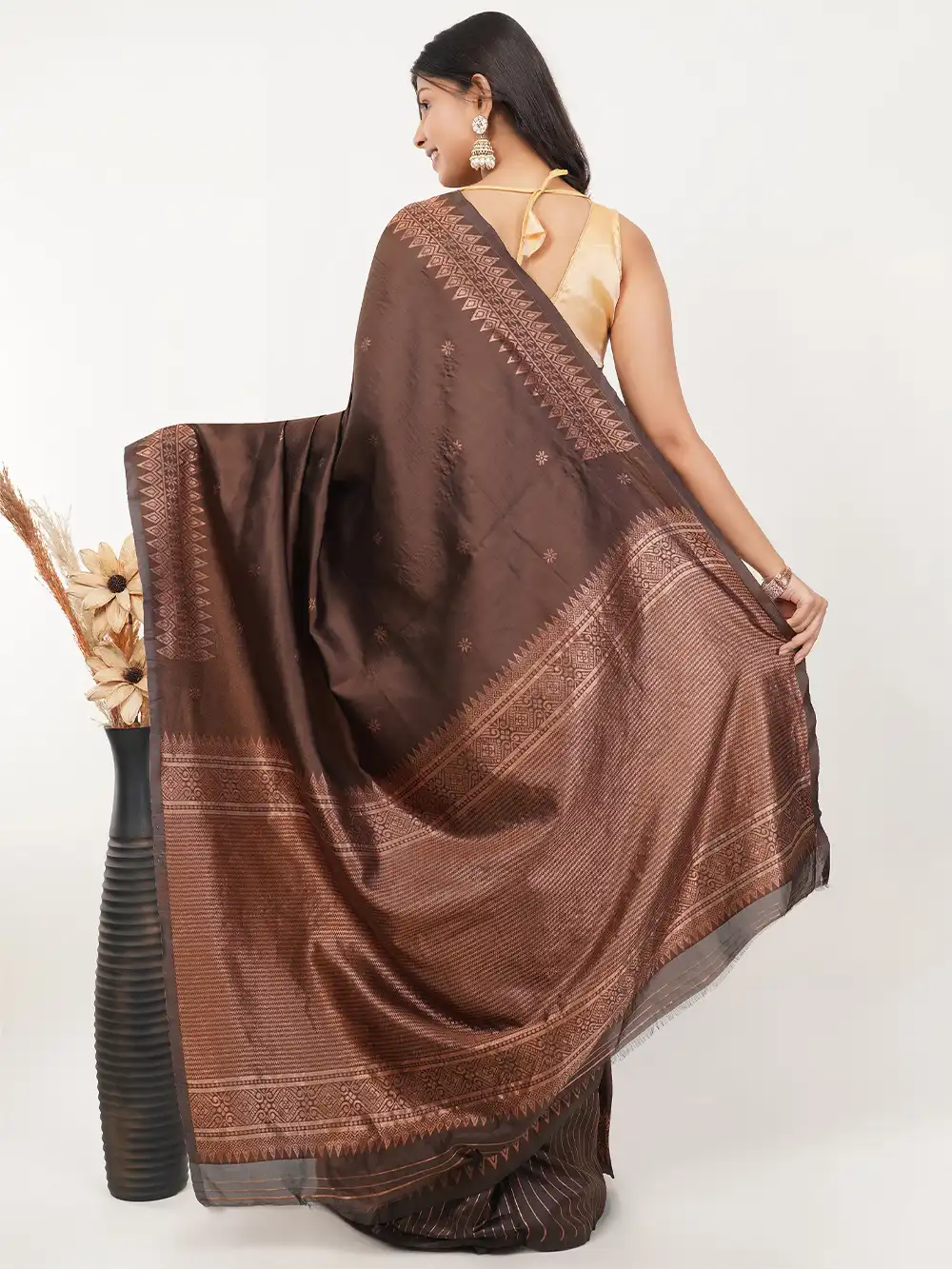 Chocolate Copper Zari Saree - Image 6