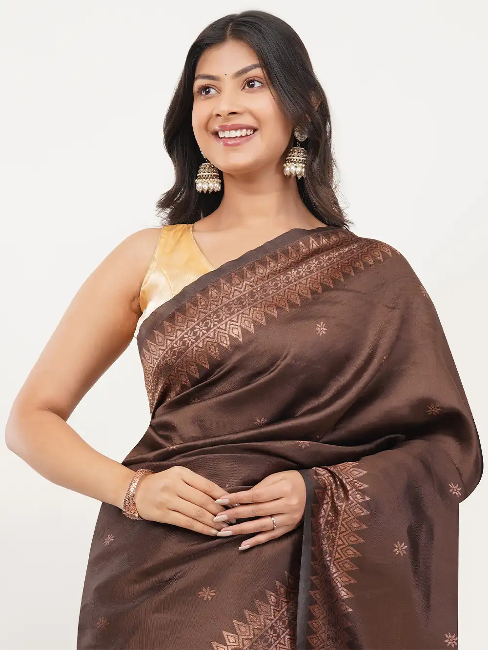 Chocolate Copper Zari Saree - Image 5